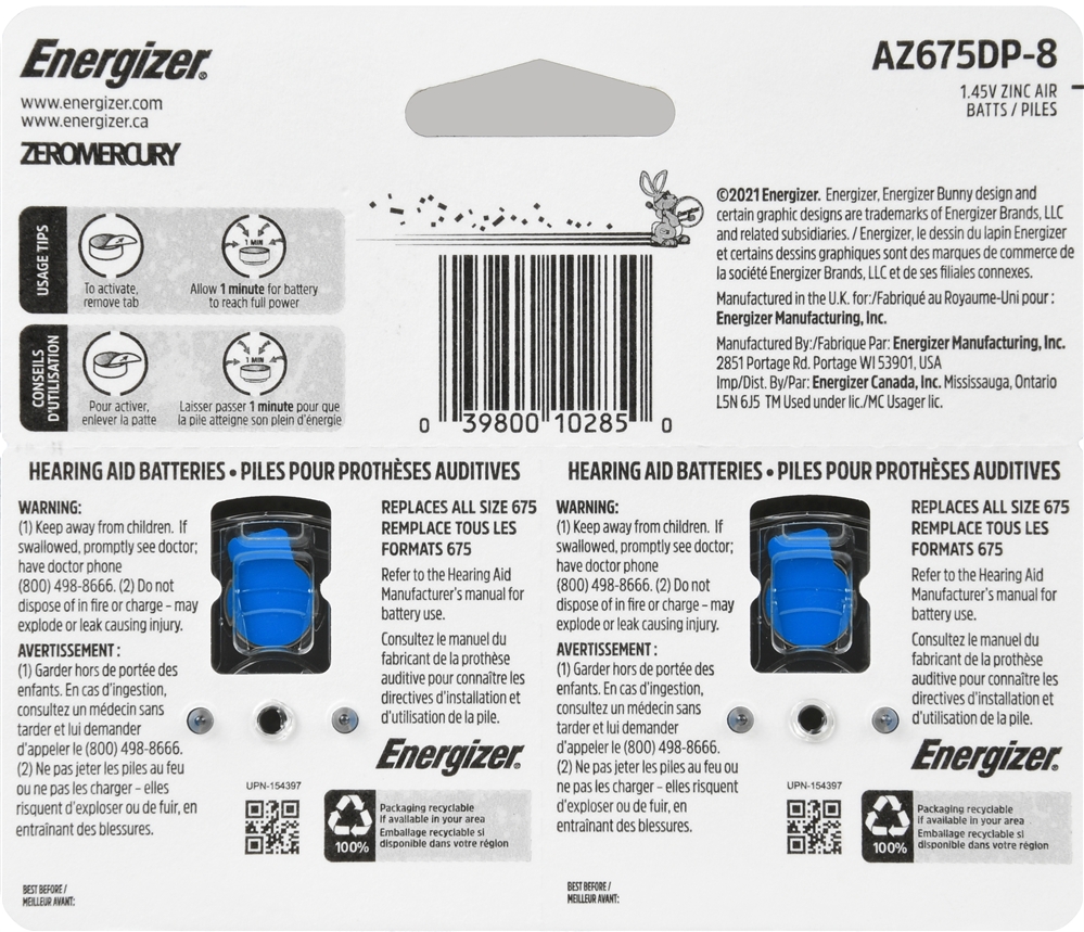 Energizer Hearing Aid Batteries Size 675 – Image 3