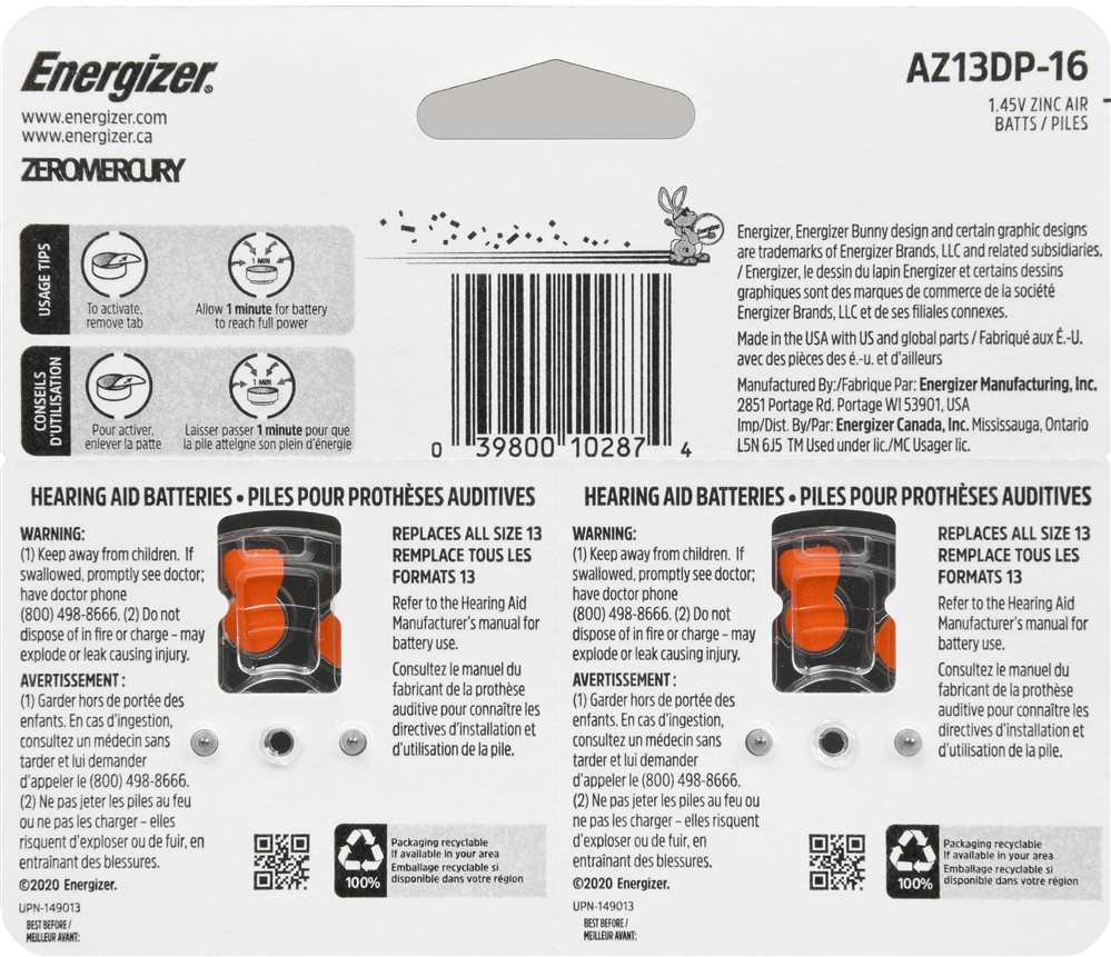 Energizer Hearing Aid Batteries Size 13 – Image 2