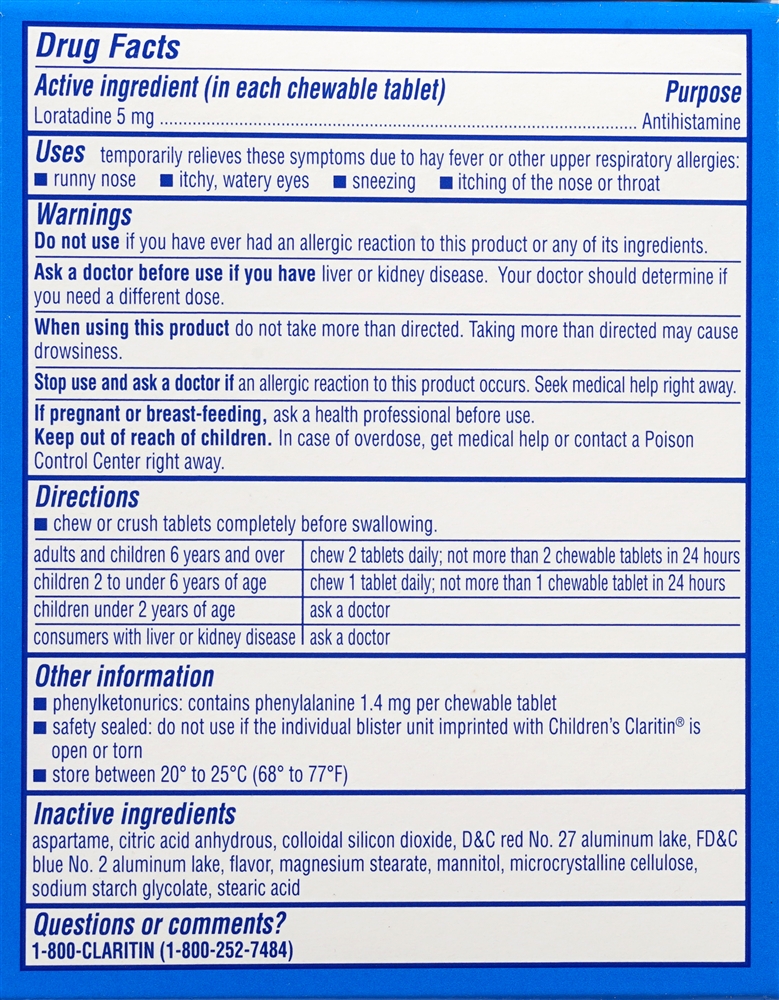 Claritin Children's Loratadine 5 mg/Antihistamine 24 Hour Chewables Tablets Grape #10 – Image 2