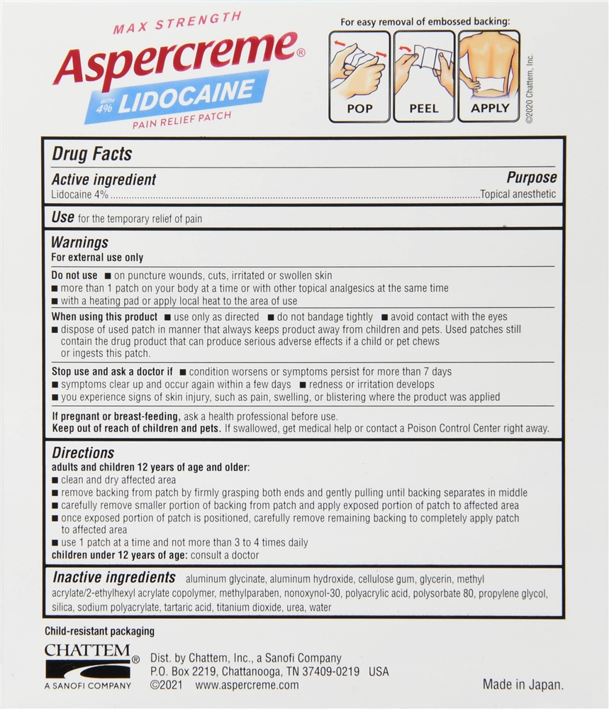 Aspercreme 4% Lidocaine Pain Relief Patches Max Strength Fragrance-Free – Image 4