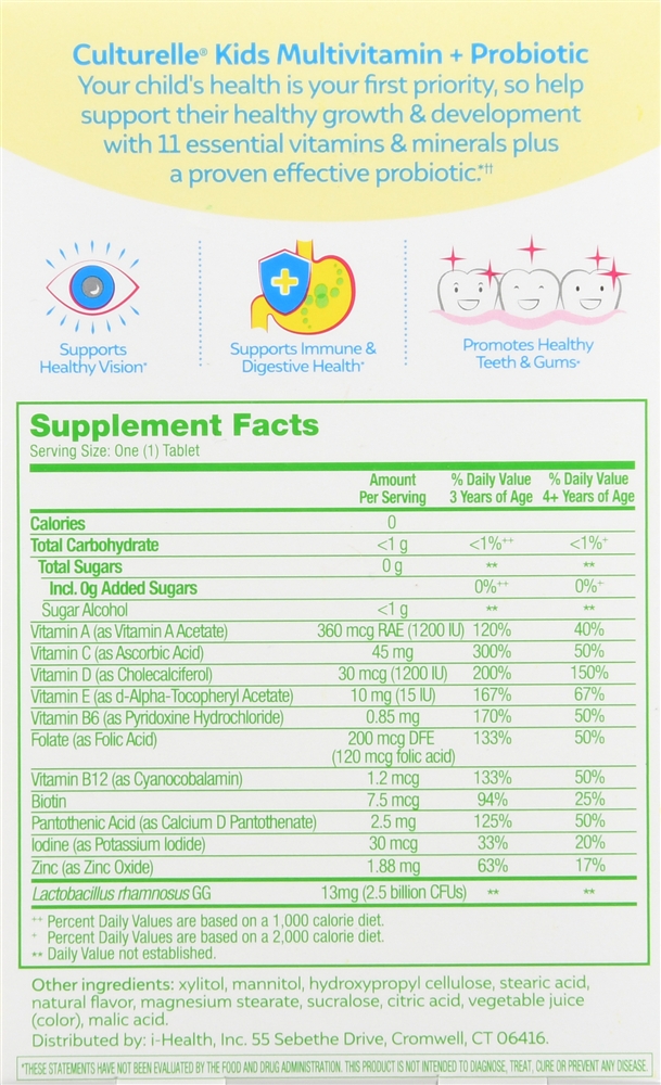 Culturelle Kids Multivitamin + Probiotic Chewable Tablets Natural Fruit Punch – Image 7