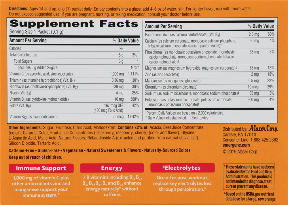 Emergen-C Daily Immune Support 1,000 mg Vitamin C Fizzy Drink Mix Packets Raspberry – Image 7
