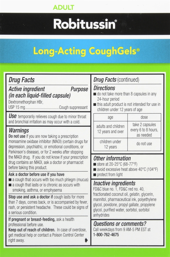 Robitussin Adult Dextromethorphan HBr Cough Suppressant Long-Acting CoughGels – Image 7
