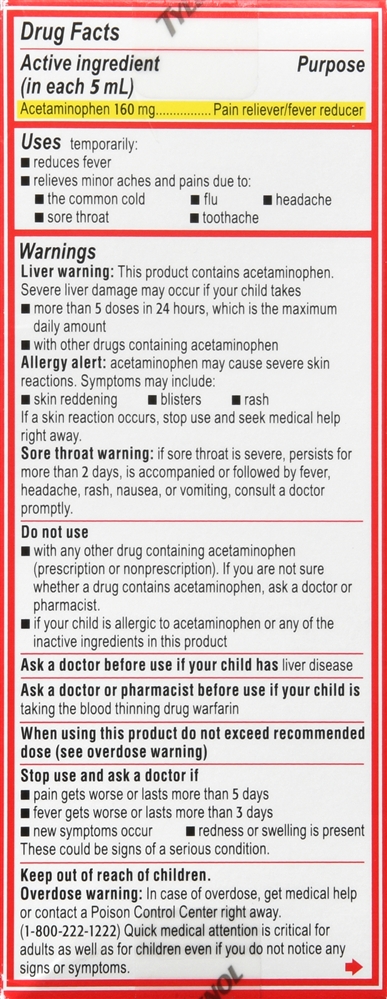 Tylenol Children's Pain + Fever Acetaminophen 160 mg Oral Suspension Dye-Free Cherry – Image 4