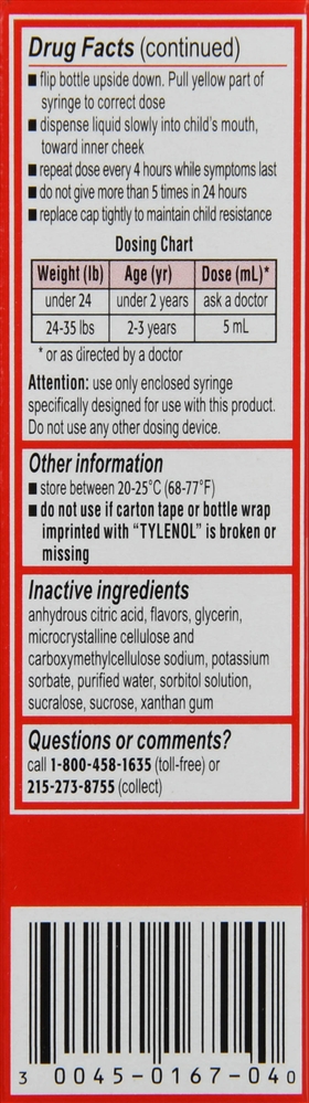 Tylenol Infants' Pain + Fever Acetaminophen 160 mg Oral Suspension Dye-Free Cherry – Image 2