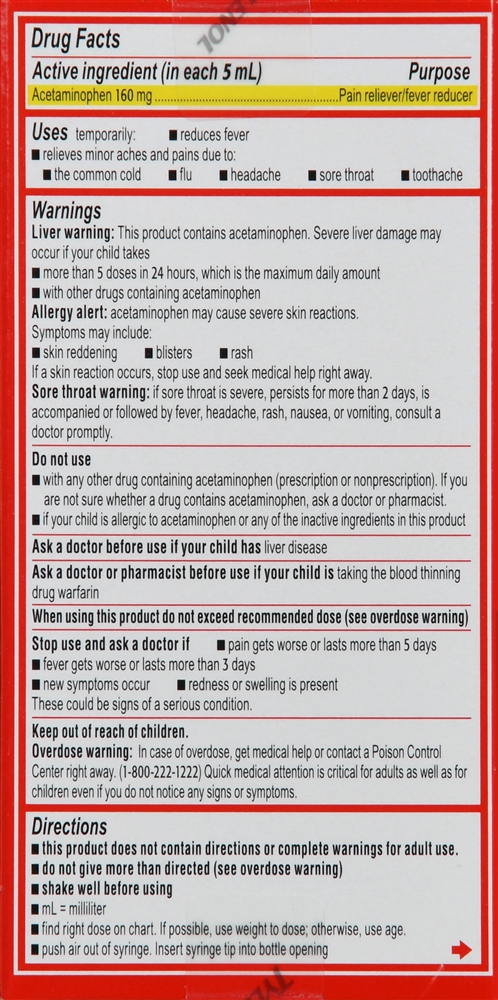 Tylenol Infants' Pain + Fever Acetaminophen 160 mg Oral Suspension Dye-Free Cherry – Image 5