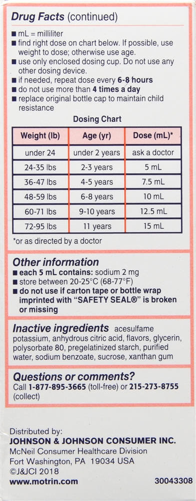 Motrin Children's Ibuprofen 100 mg Oral Suspension Original Berry Dye-Free – Image 2