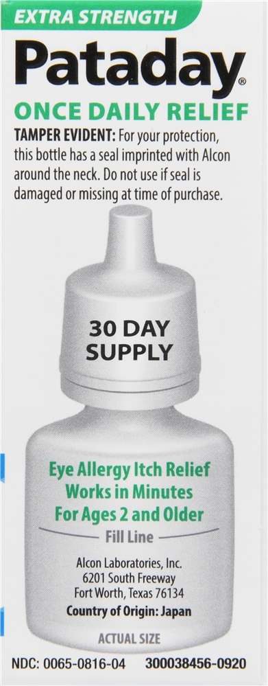 Pataday Olopatadine Hydrochloride Ophthalmic 0.7% Eye Allergy Itch Relief Solution Once Daily Extra Strength