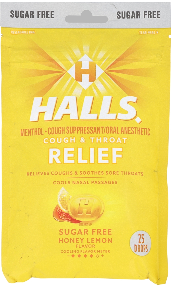 Halls Cough & Throat Relief Menthol Drops Sugar Free Honey Lemon – Image 2