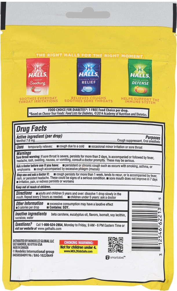 Halls Cough & Throat Relief Menthol Drops Sugar Free Honey Lemon – Image 3