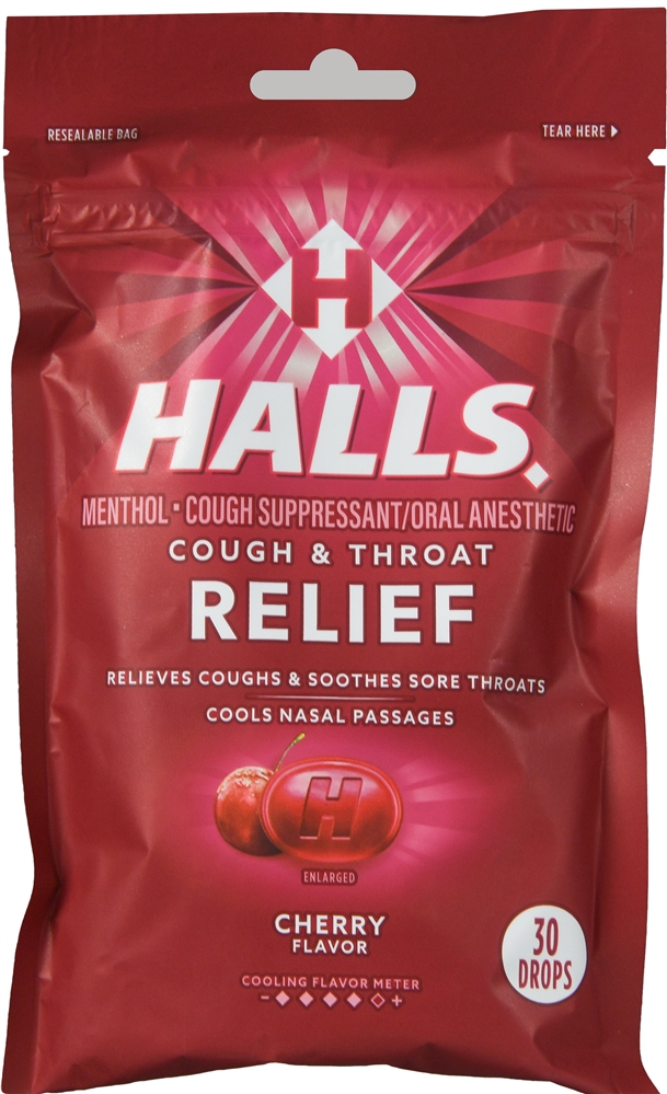 Halls Cough & Throat Relief Menthol Drops Cherry – Image 2