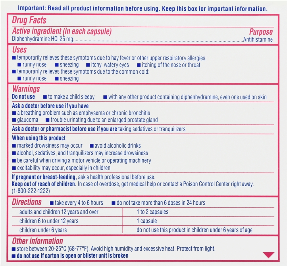 Benadryl Allergy Diphenhydramine HCl 25 mg Antihistamine Liqui-Gels Dye-Free – Image 6