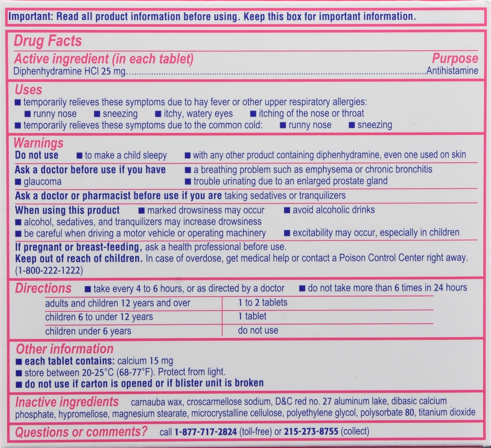 Benadryl Allergy Diphenhydramine HCl 25 mg Antihistamine Ultratabs – Image 2