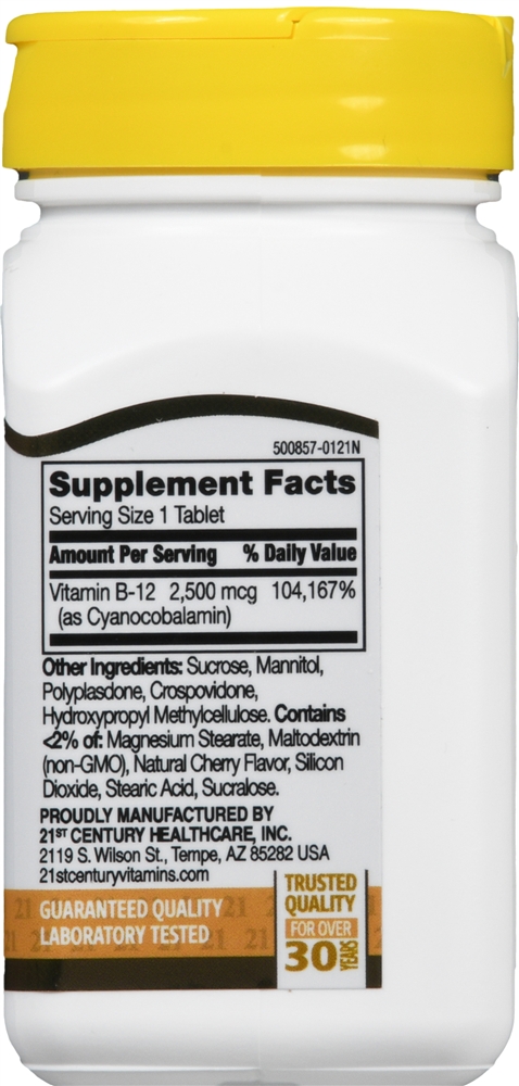 21st Century B- 12 2500 mcg Quick Dissolve Sublingual Tablets Cherry