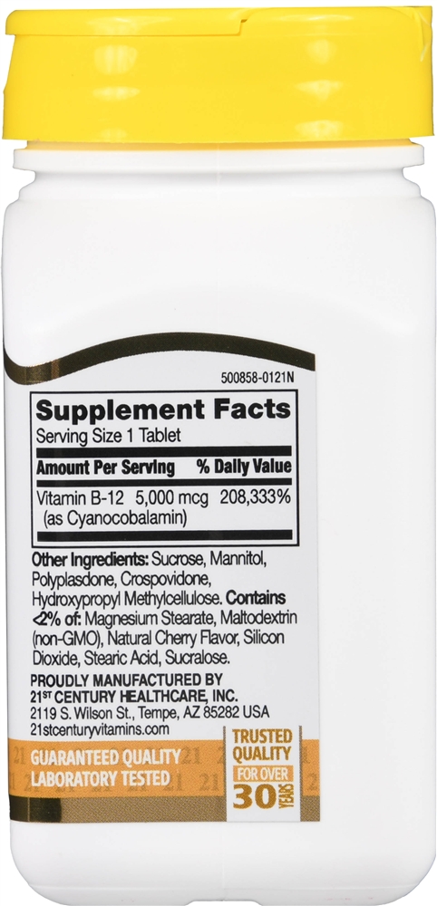 21st Century B- 12 5000 mcg Quick Dissolve Sublingual Tablets Cherry – Image 2