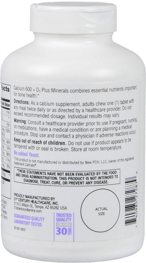 21st Century 600 + D3 Plus Minerals Calcium Chewables Fruit Punch – Image 3