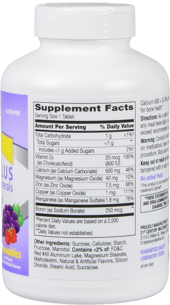 21st Century 600 + D3 Plus Minerals Calcium Chewables Fruit Punch – Image 4