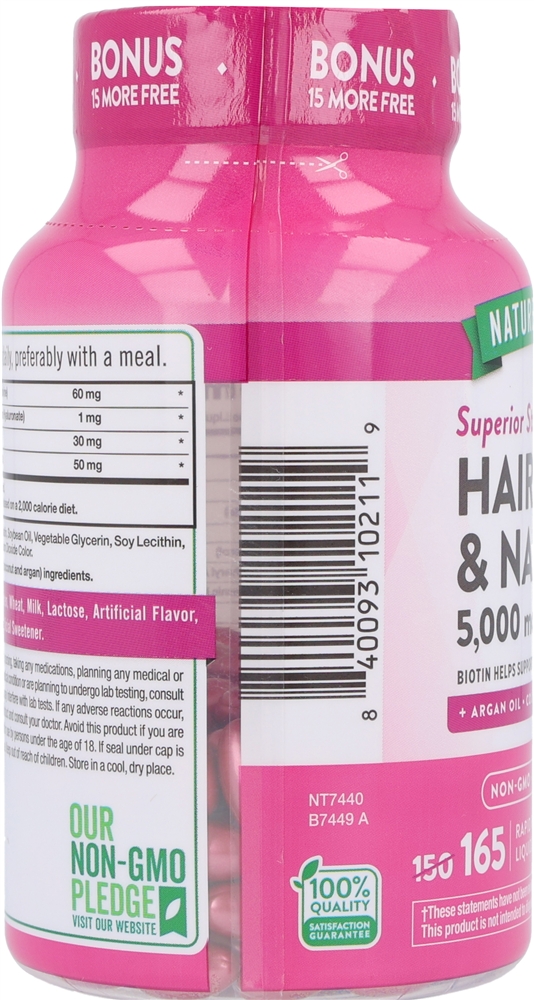 Nature's Truth Hair, Skin & Nails With Biotin 5,000 mcg Rapid Release Liquid Softgels – Image 2