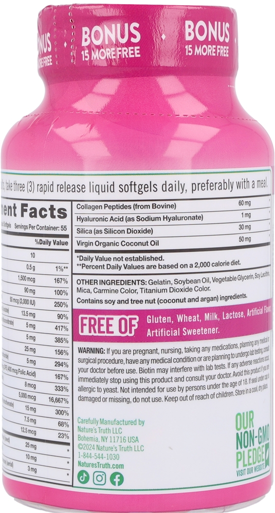 Nature's Truth Hair, Skin & Nails With Biotin 5,000 mcg Rapid Release Liquid Softgels – Image 5
