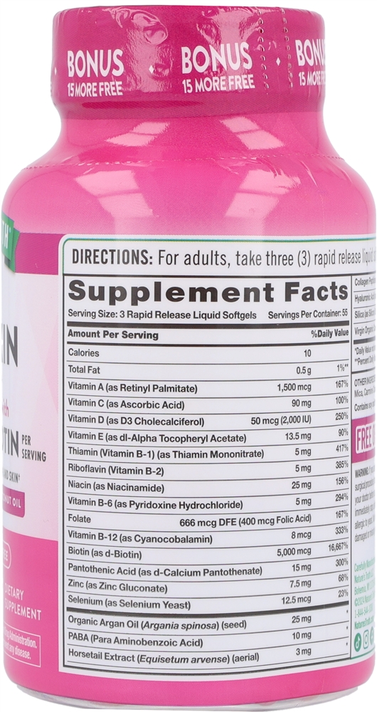 Nature's Truth Hair, Skin & Nails With Biotin 5,000 mcg Rapid Release Liquid Softgels – Image 4