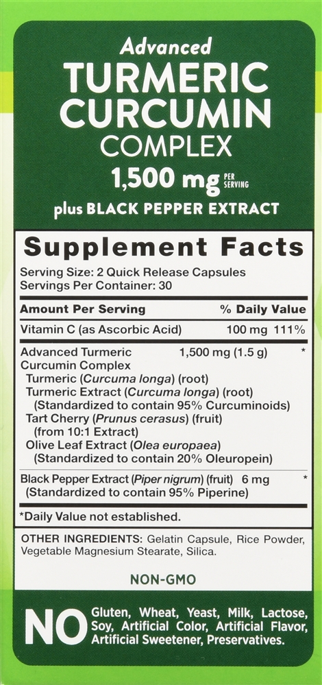 Nature's Truth Turmeric Curcumin Complex 1,500 mg Quick Release Capsules – Image 4