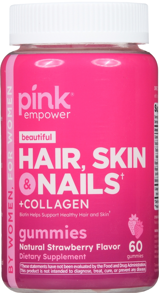 Pink Beautiful Hair, Skin & Nails + Collagen Gummies Natural Strawberry – Image 2