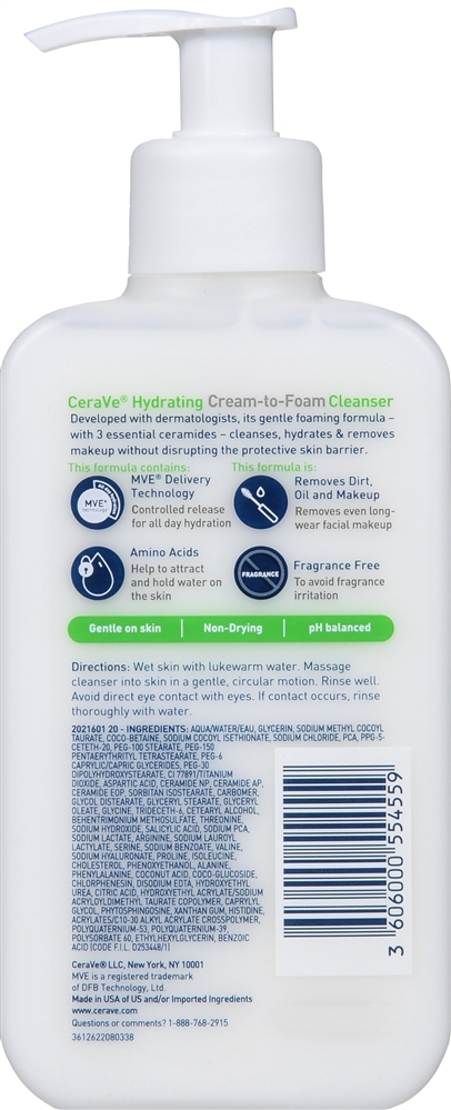 CeraVe Hydrating Cream-To-Foam Cleanser For Normal To Dry Skin – Image 3