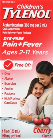 Tylenol Children's Pain + Fever Acetaminophen 160 mg Oral Suspension Dye-Free Cherry – Image 10