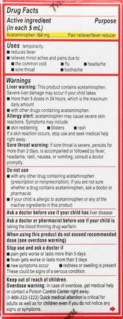 Tylenol Children's Pain + Fever Acetaminophen 160 mg Oral Suspension Dye-Free Cherry – Image 9