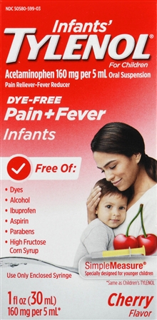 Tylenol Infants' Pain + Fever Acetaminophen 160 mg Oral Suspension Dye-Free Cherry – Image 11