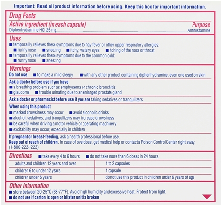 Benadryl Allergy Diphenhydramine HCl 25 mg Antihistamine Liqui-Gels Dye-Free – Image 13