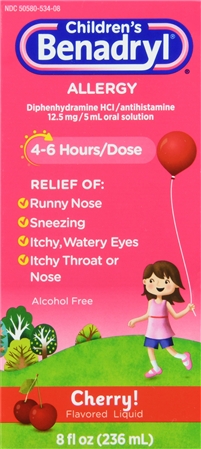 Benadryl Children's Allergy Diphenhydramine HCl 12.5 mg Antihistamine Liquid Cherry – Image 10