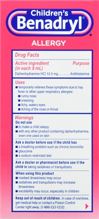 Benadryl Children's Allergy Diphenhydramine HCl 12.5 mg Antihistamine Liquid Cherry – Image 11
