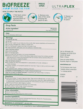 Biofreeze Ultraflex Lidocaine 4% Pain Relieving Patches Large – Image 6