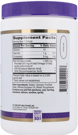 21st Century Fish Oil 1000 mg Omega-3 300 mg Softgels – Image 7