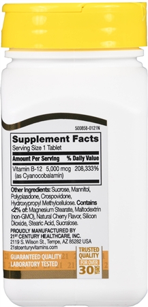 21st Century B- 12 5000 mcg Quick Dissolve Sublingual Tablets Cherry – Image 6