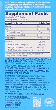 21st Century Alaska Wild Fish Oil Mega Omega-3 Enteric Coated Softgels – Image 9