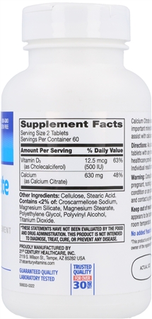 21st Century Calcium Citrate Maximum + D3 Tablets – Image 8