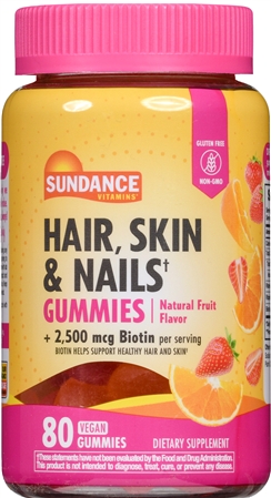 Sundance Hair, Skin & Nails + Biotin 2500 mcg Vegan Gummies Natural Fruit – Image 7