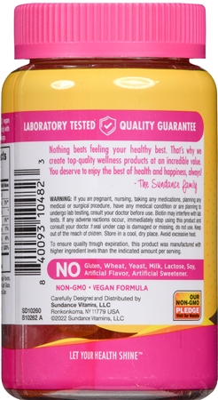Sundance Hair, Skin & Nails + Biotin 2500 mcg Vegan Gummies Natural Fruit – Image 8