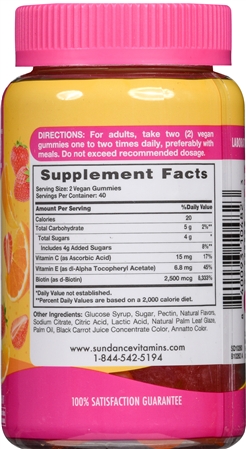 Sundance Hair, Skin & Nails + Biotin 2500 mcg Vegan Gummies Natural Fruit – Image 6