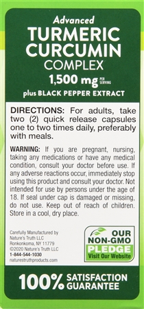 Nature's Truth Turmeric Curcumin Complex 1,500 mg Quick Release Capsules – Image 11