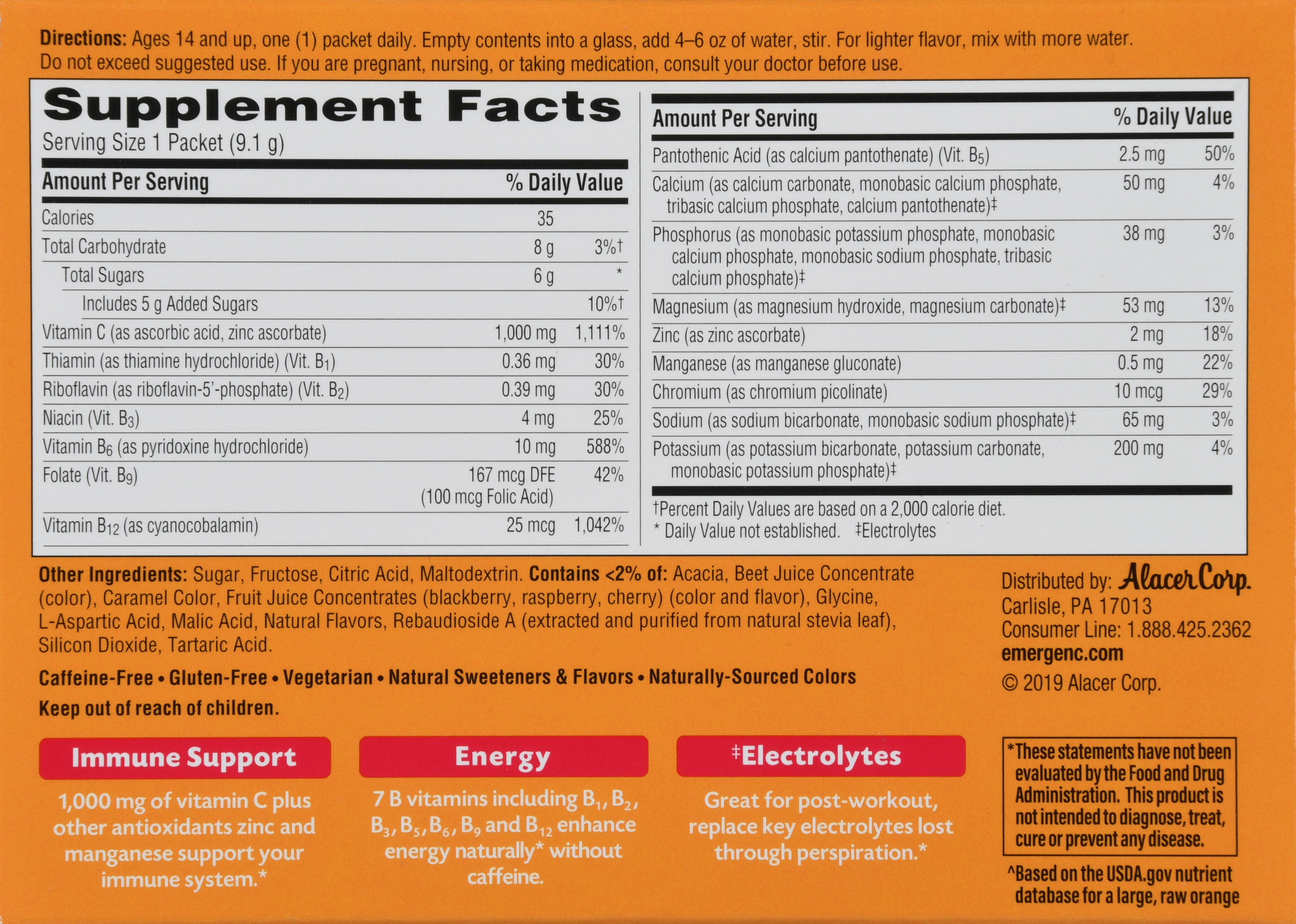 Emergen-C Daily Immune Support 1,000 mg Vitamin C Fizzy Drink Mix Packets Raspberry – Image 21