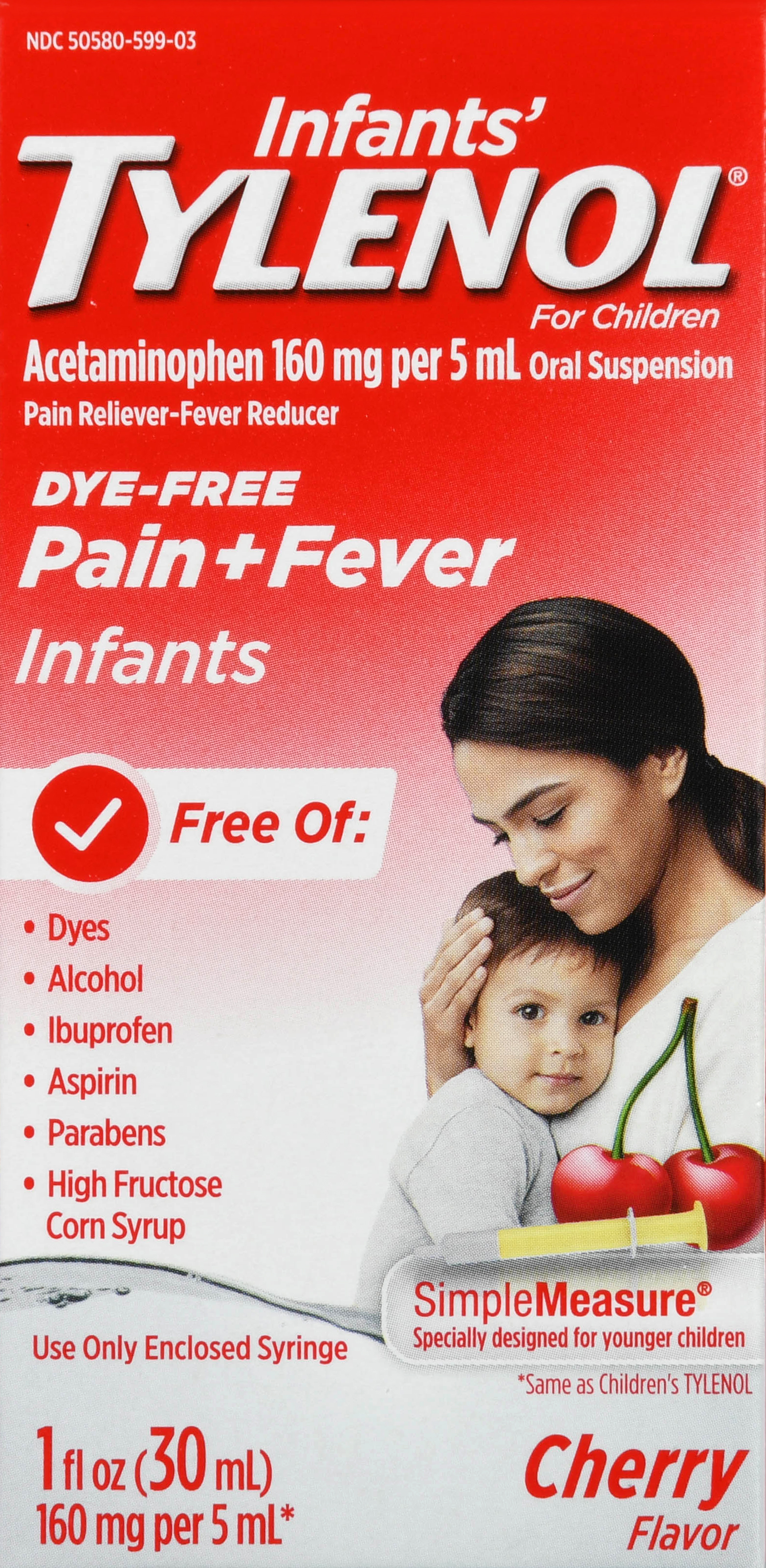 Tylenol Infants' Pain + Fever Acetaminophen 160 mg Oral Suspension Dye-Free Cherry – Image 18