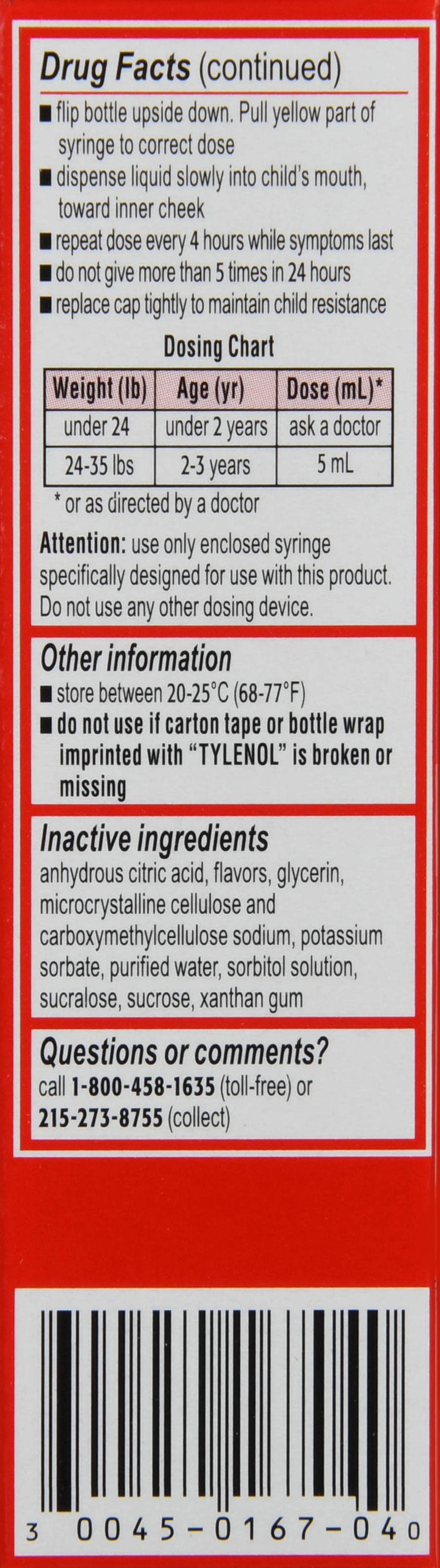 Tylenol Infants' Pain + Fever Acetaminophen 160 mg Oral Suspension Dye-Free Cherry – Image 14