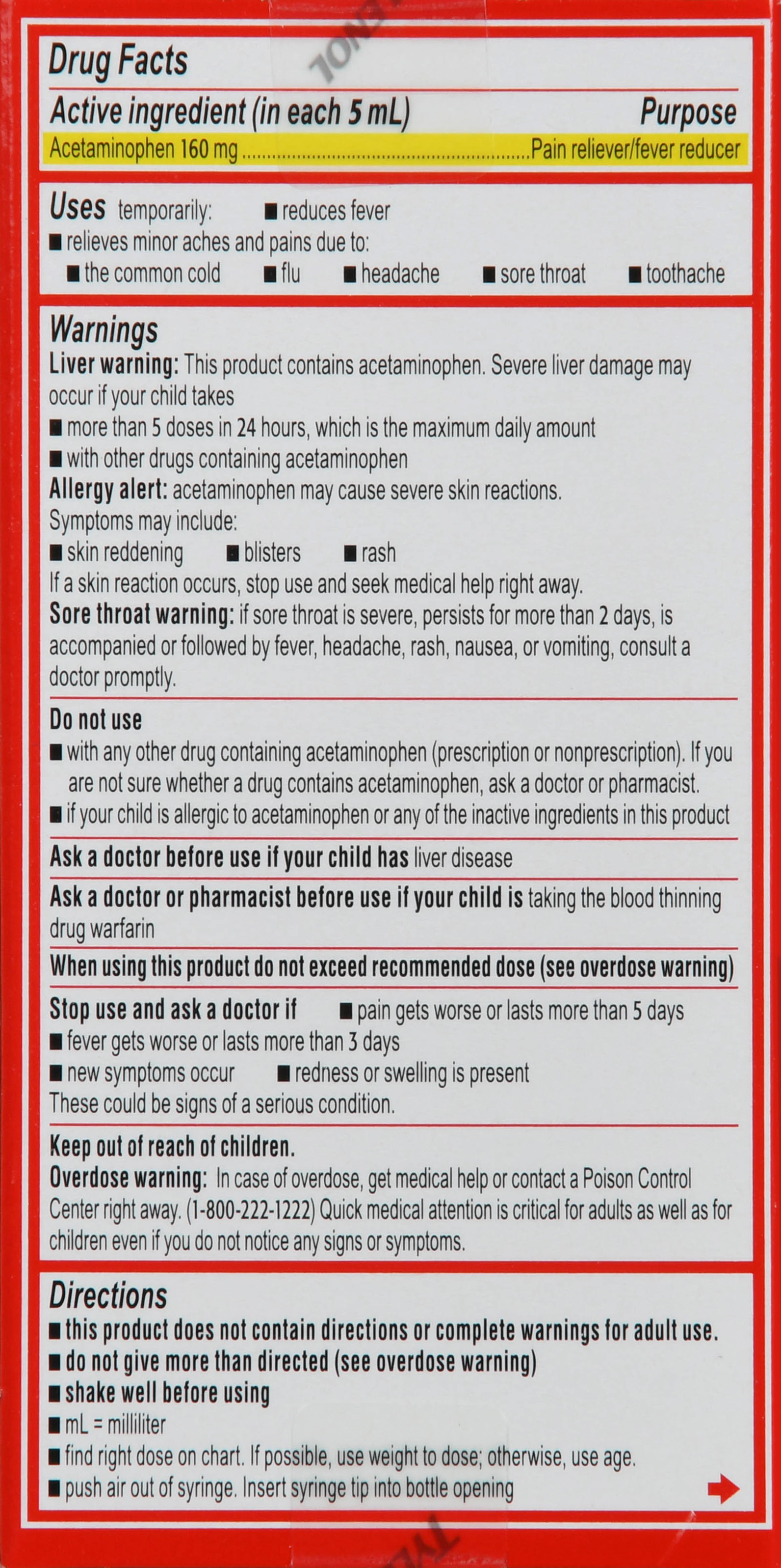Tylenol Infants' Pain + Fever Acetaminophen 160 mg Oral Suspension Dye-Free Cherry – Image 16