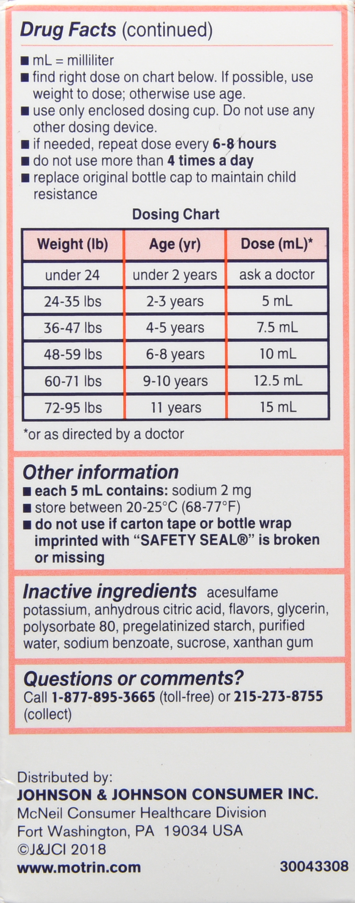Motrin Children's Ibuprofen 100 mg Oral Suspension Original Berry Dye-Free – Image 15