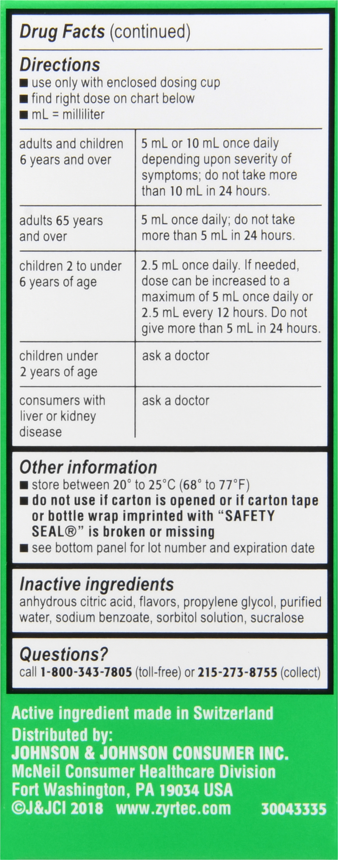 Zyrtec Children's Allergy Cetirizine HCI 1 mg/ml 24 Hour Dye Free, Sugar Free Bubble Gum Syrup 4OZ – Image 3