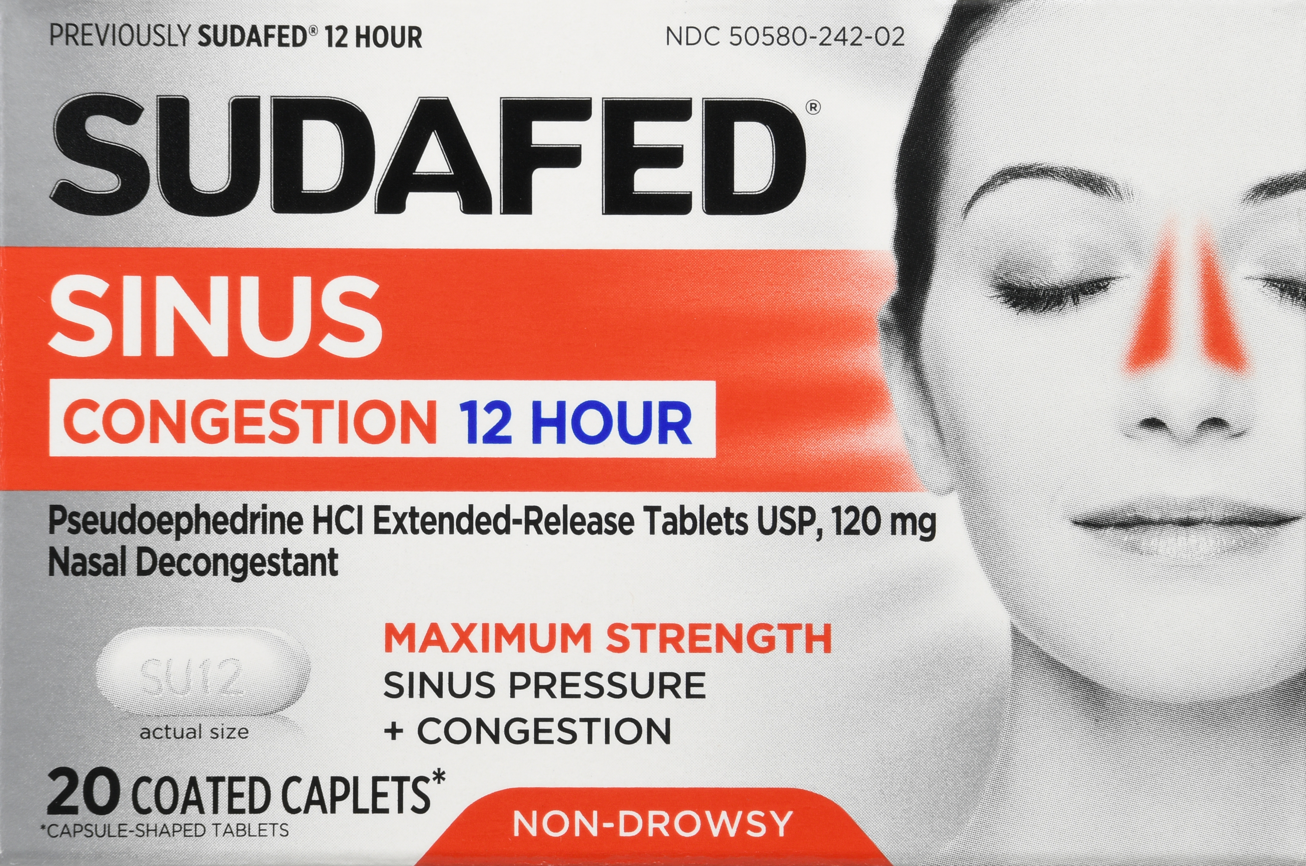 SUDAFED Sinus Congestion Pseudoephedrine HCl Coated Caplets Maximum Strength 12 Hour – Image 21