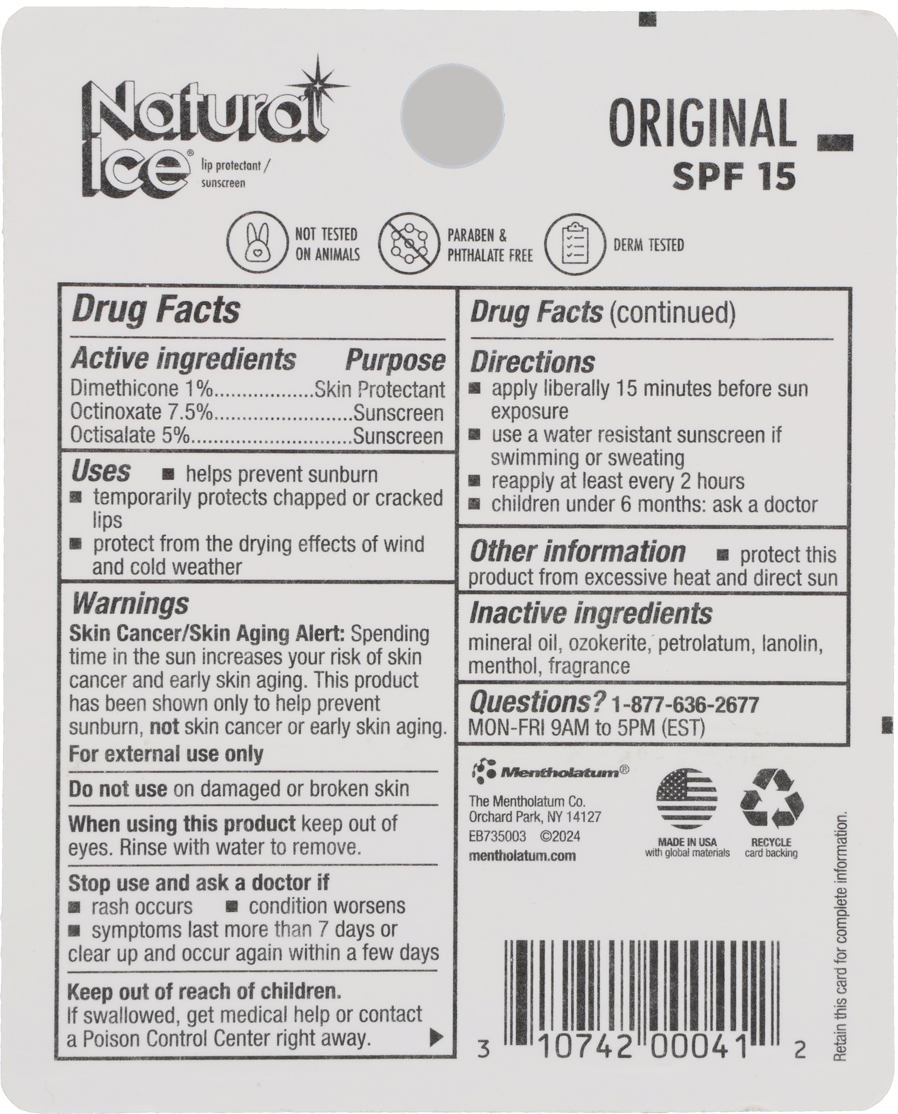 Mentholatum Natural Ice Medicated Lip Balm SPF 15 Original – Image 19